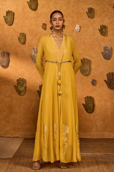 Masaba Spiced Ochre Pop Pendant Anarkali Set indian designer wear online shopping melange singapore 