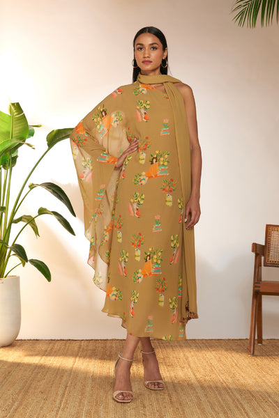Masaba Tan Tangy Tango One Shoulder Kaftan indian designer wear online shopping melange singapore