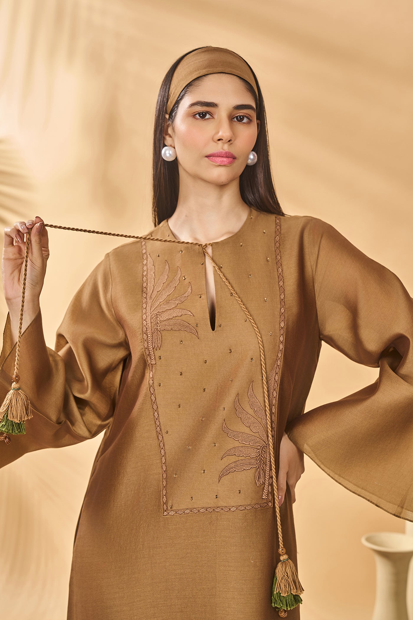 Masaba Tan Trellis Palm Kaftan indian designer wear online shopping melange singapore