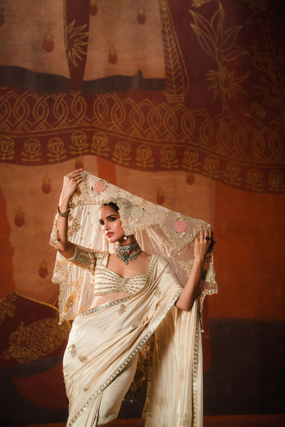 Masaba The Bombat Barfi Saree With Stole And Veil Set indian designer wear online shopping melange singapore
