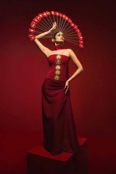 Masaba The Ghana Gator Corset Set In Red indian designer wear online shopping melange singapore