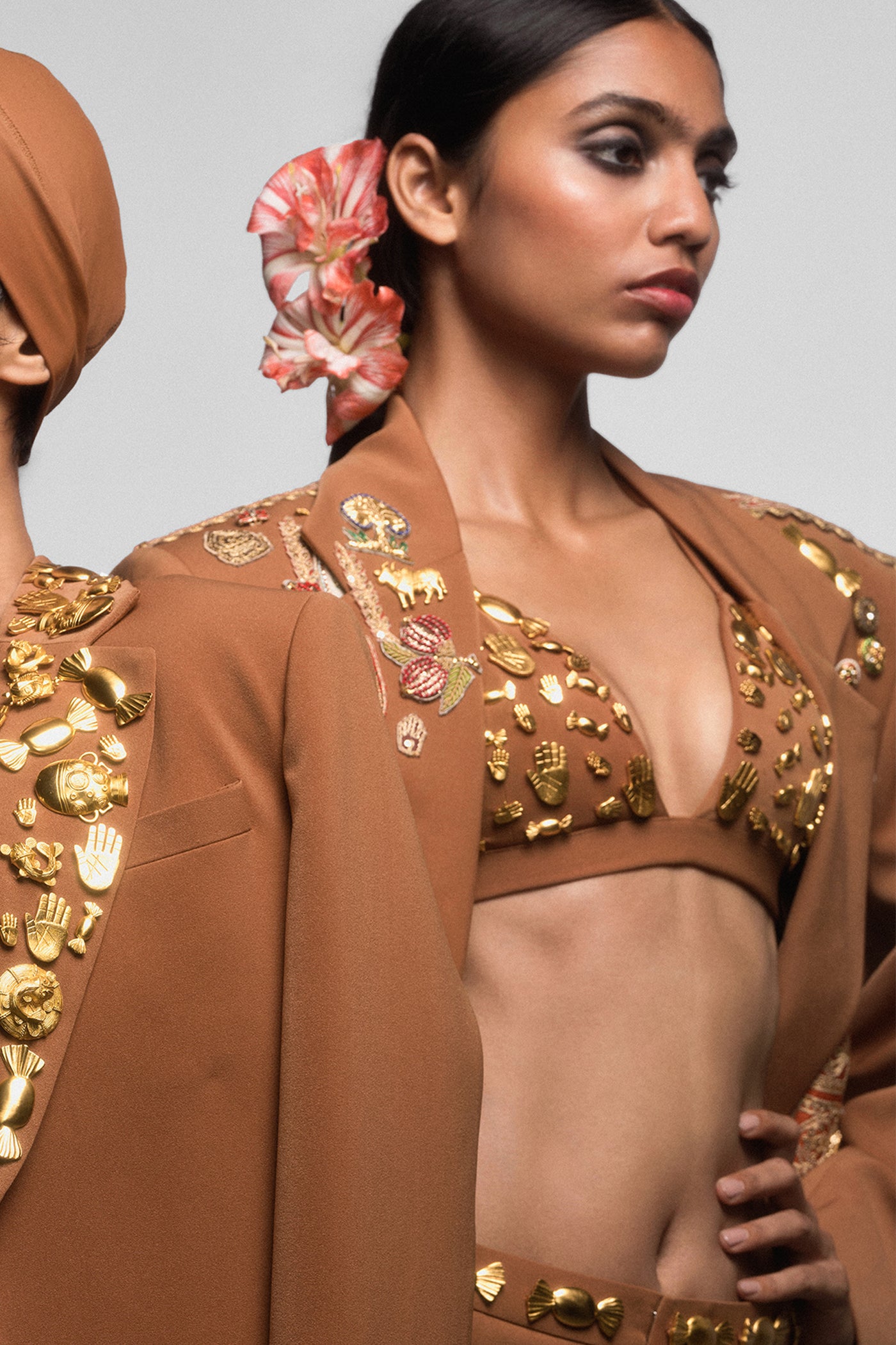 Masaba The Tan Trophy Jacket With Bra indian designer wear online shopping melange singapore