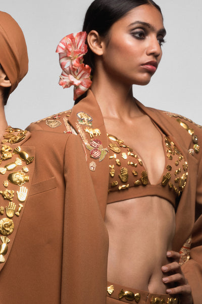 Masaba The Tan Trophy Jacket With Bra indian designer wear online shopping melange singapore