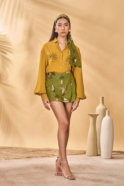Masaba Trellis Palm Mustard Shirt indian designer wear online shopping melange singapore