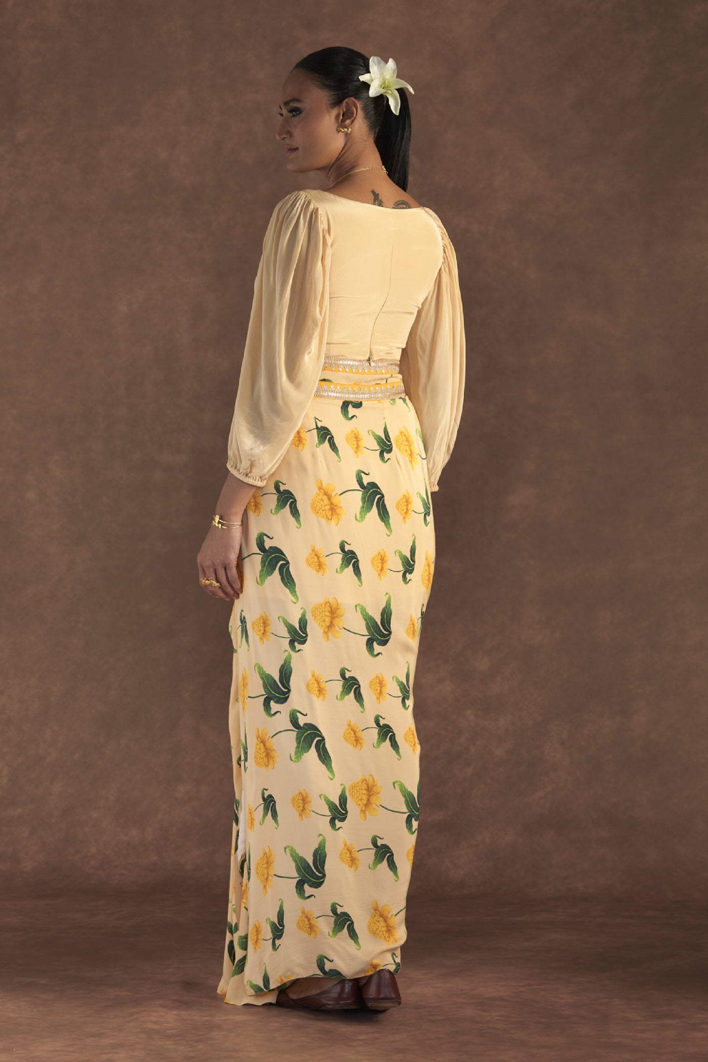 Masaba Vanilla Poppy  Petal Drape Skirt Set Indian designer wear online shopping melange singapore