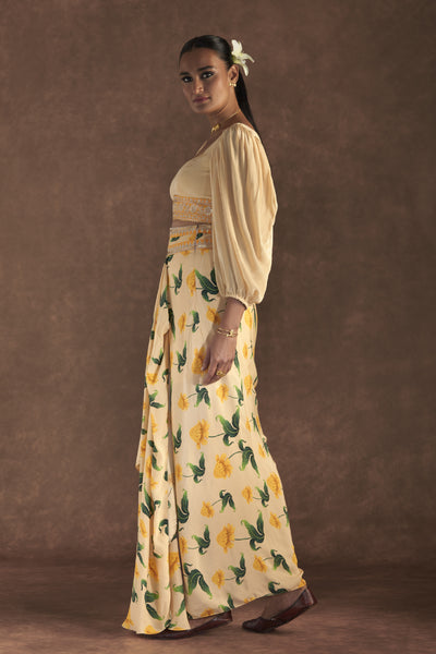 Masaba Vanilla Poppy  Petal Drape Skirt Set Indian designer wear online shopping melange singapore