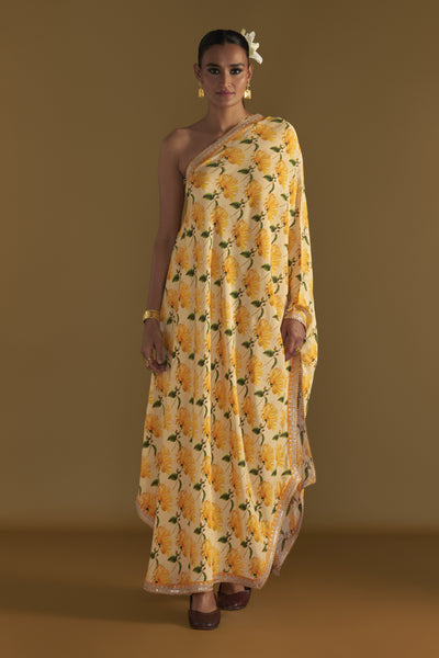Masaba Vanilla Mist One Shoulder Kaftan Indian designer wear online shopping melange singapore