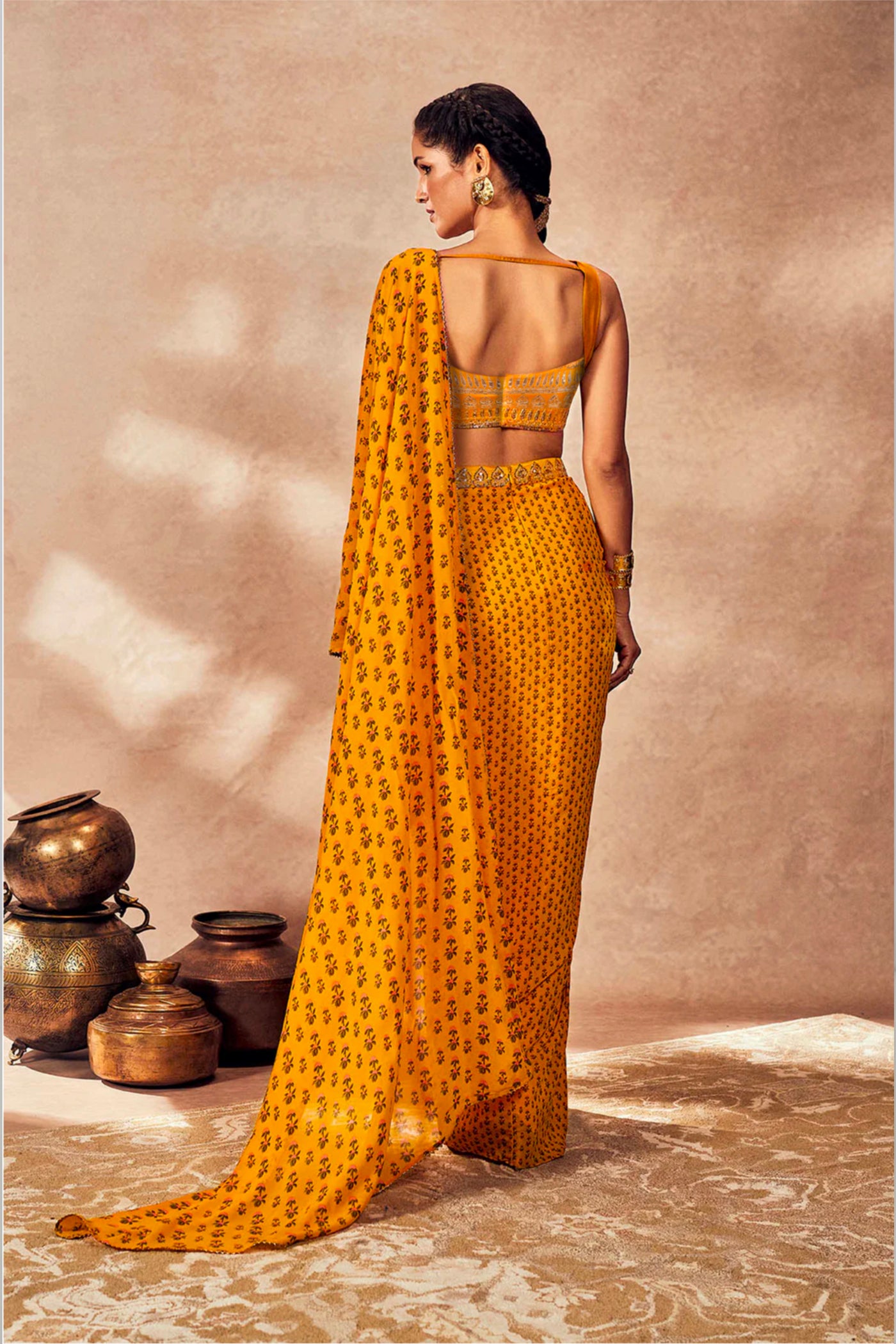 Masaba Yellow Pixie Dust Drape Saree indian designer wear online shopping melange singapore
