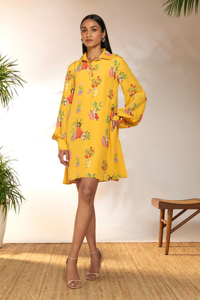 Masaba Yellow Tangy Tango Mini Collared Dress indian designer wear online shopping melange singapore
