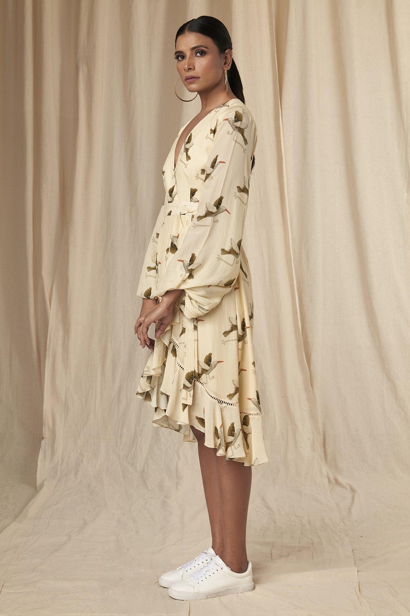Masaba Ivory Gold Finch Wrap Mid Length Dress indian designer wear online shopping melange singapore