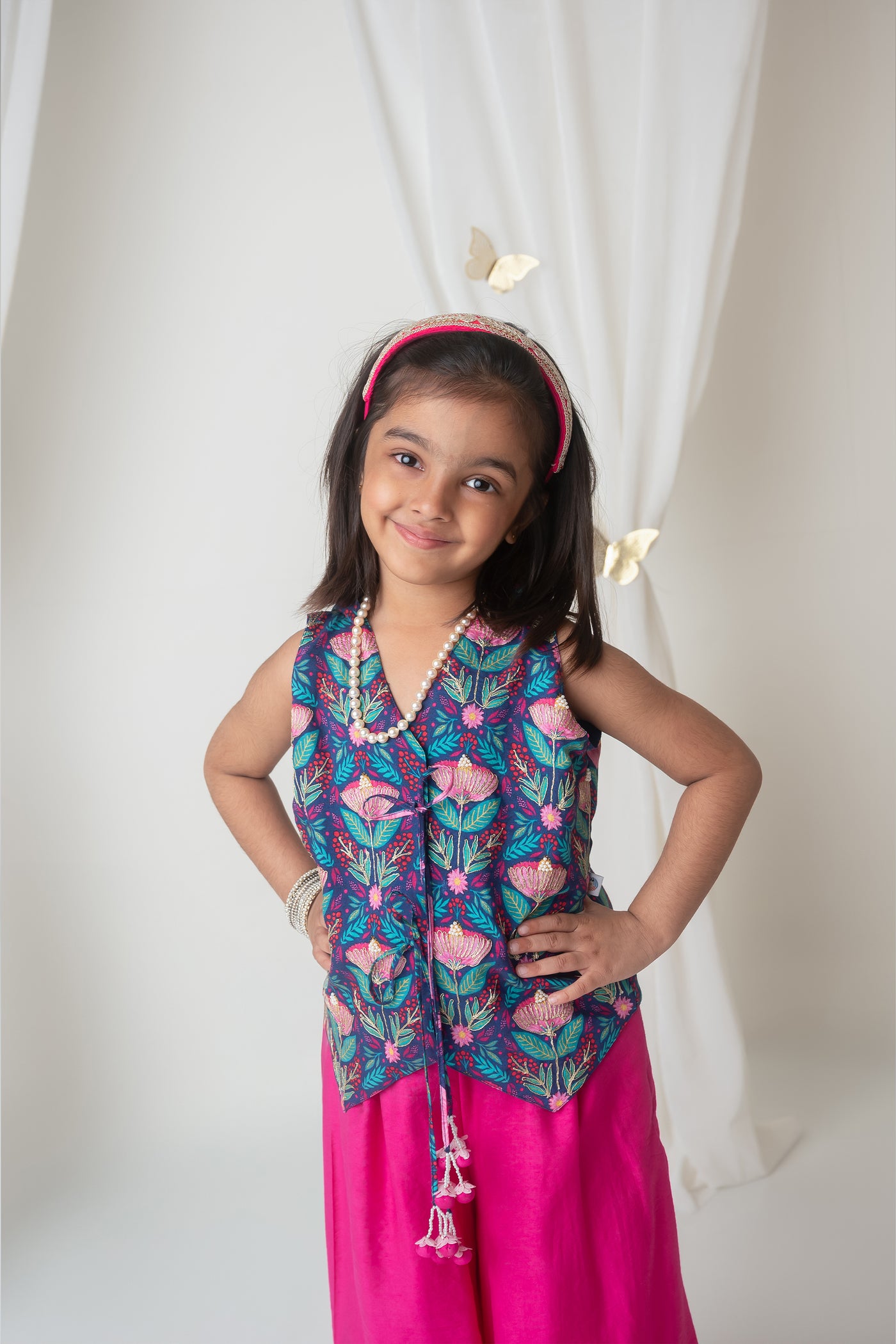 Mi Dulce An'ya Floral Printed Waistcoat And Sharara Set indian designer wear online shopping melange singapore