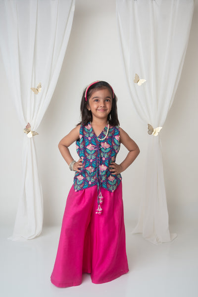 Mi Dulce An'ya Floral Printed Waistcoat And Sharara Set indian designer wear online shopping melange singapore