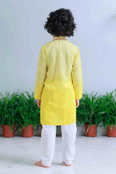 Mi Dulce An'ya Lemon Floral Applique Bandhgala And Kurta Set indian designer wear online shopping melange singapore 