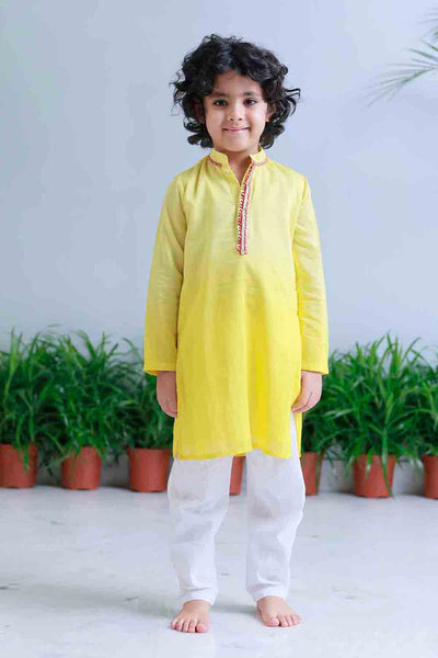 Mi Dulce An'ya Lemon Floral Applique Bandhgala And Kurta Set indian designer wear online shopping melange singapore 
