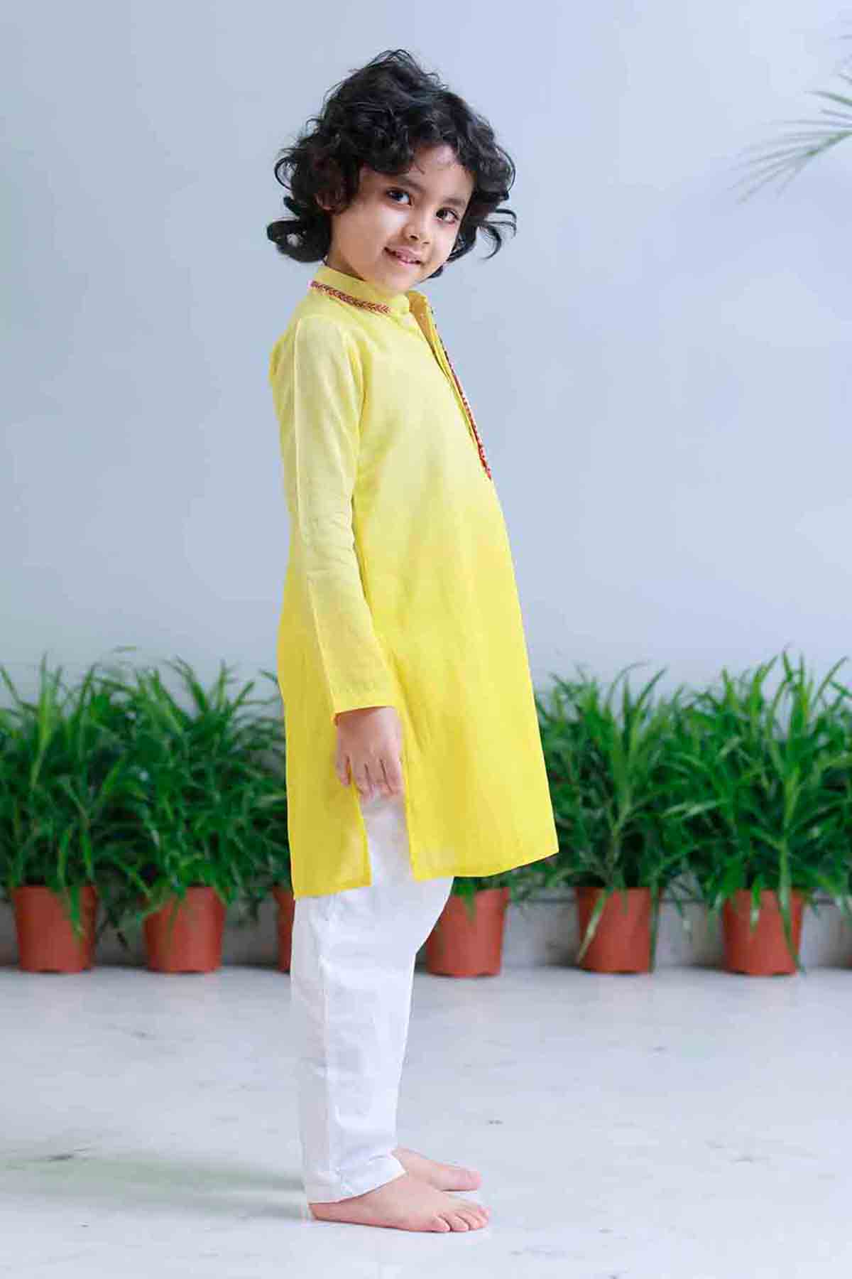 Mi Dulce An'ya Lemon Floral Applique Bandhgala And Kurta Set indian designer wear online shopping melange singapore 