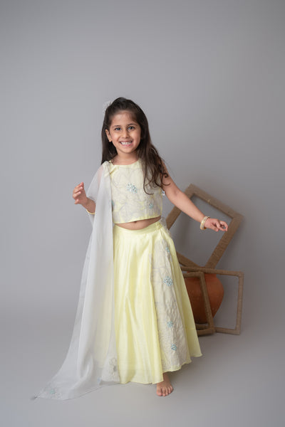 Mi Dulce An'ya Lemon Floral Applique Lehnga Set indian designer wear online shopping melange singapore