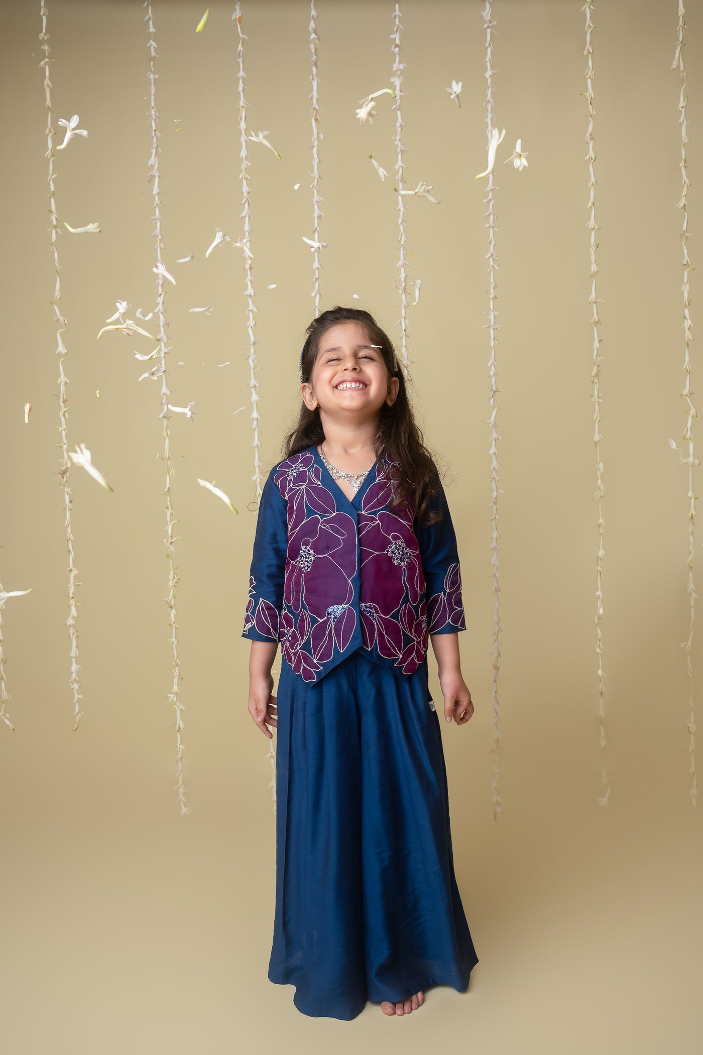 Mi Dulce An'ya Midnight Gold Applique Sharara Jacket Set indian designer wear online shopping melange singapore