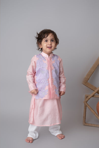Mi Dulce An'ya Pink Floral Applique Bandhgala And Kurta Set indian designer wear online shopping melange singapore
