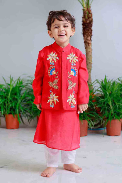 Mi Dulce An'ya Pink Floral Applique Bandhgala And Kurta Set indian designer wear online shopping melange singapore 