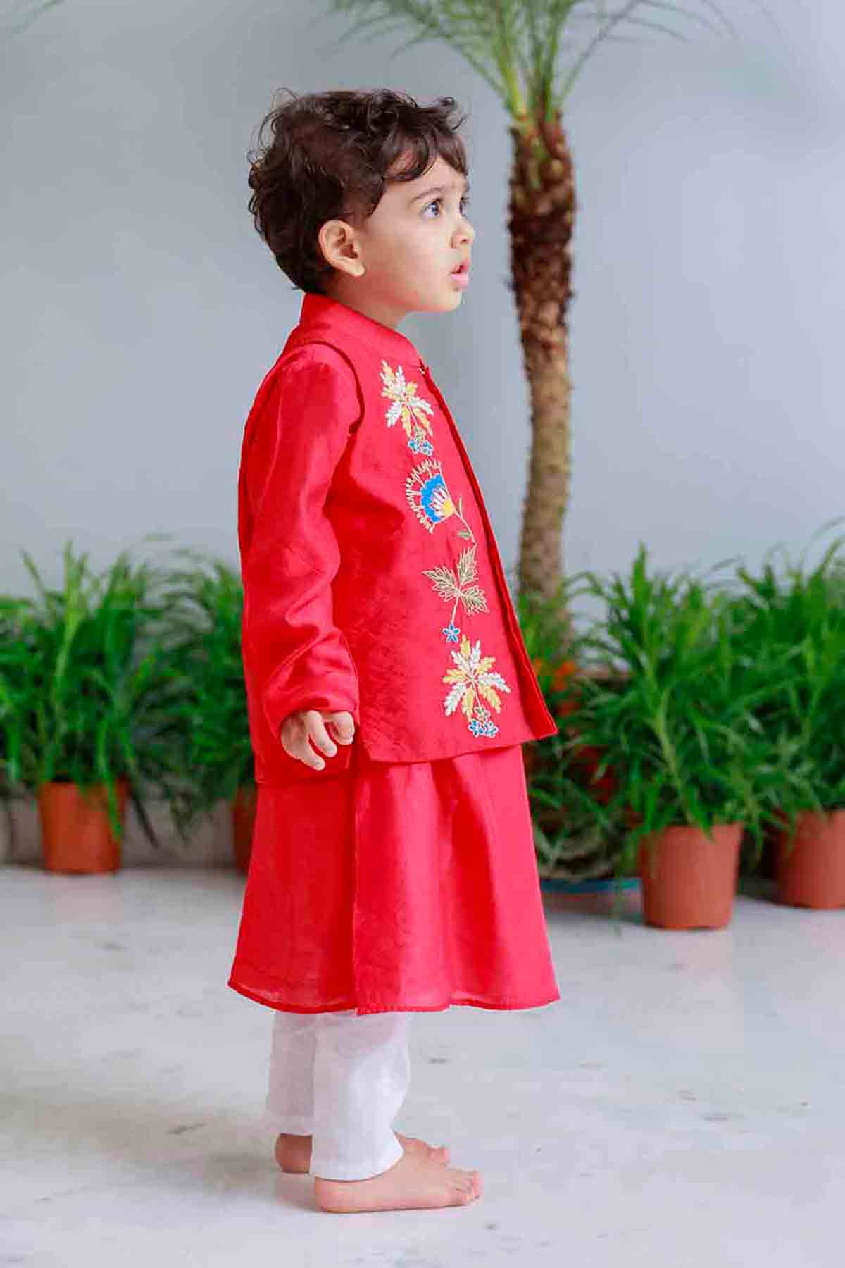 Mi Dulce An'ya Pink Floral Applique Bandhgala And Kurta Set indian designer wear online shopping melange singapore 