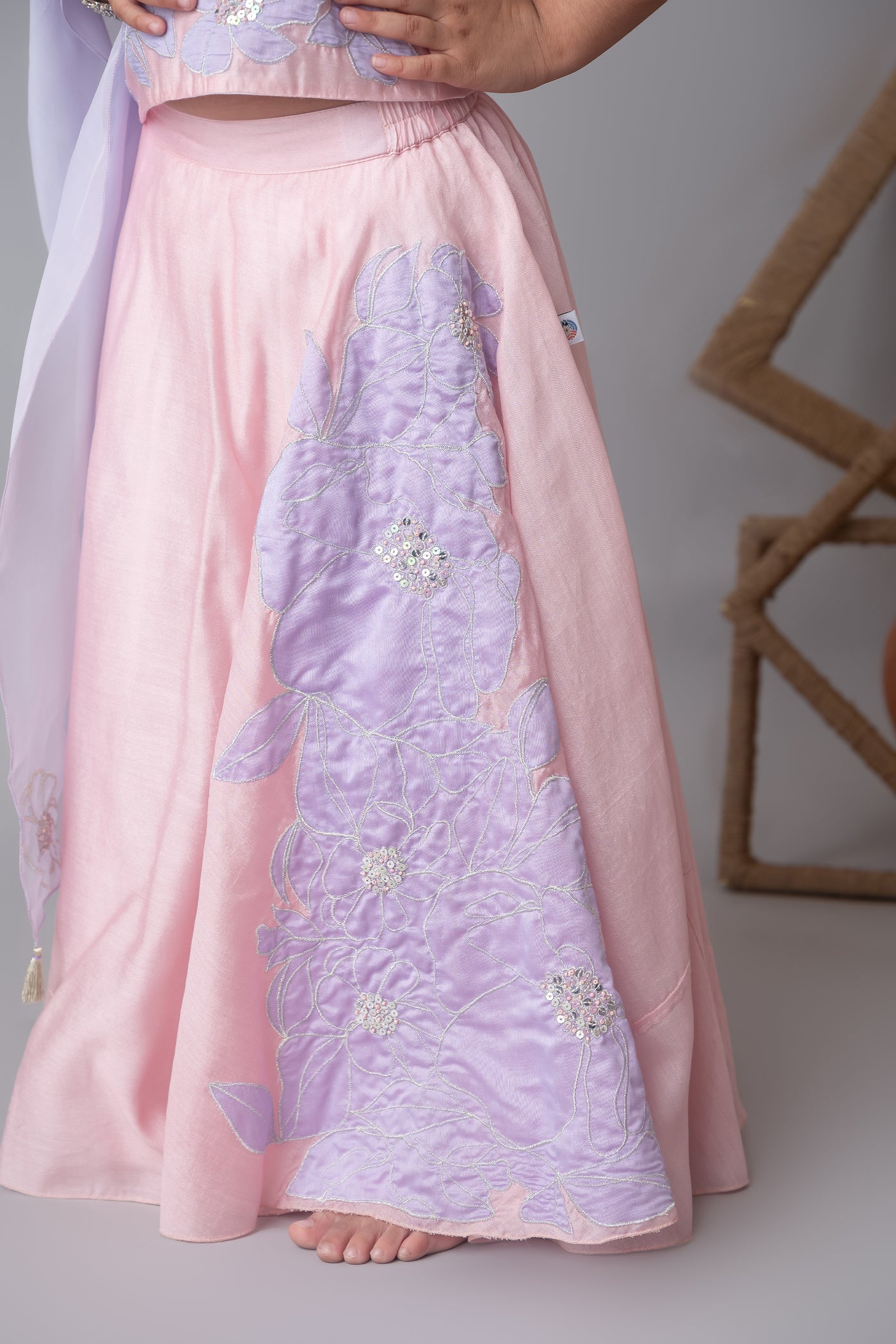Mi Dulce An'ya Pink Floral Applique Lehnga Set indian designer wear online shopping melange singapore