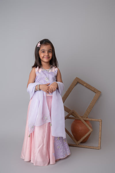 Mi Dulce An'ya Pink Floral Applique Lehnga Set indian designer wear online shopping melange singapore