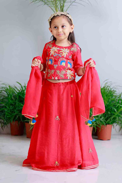 Mi Dulce An'ya Pink Floral Applique Lehnga Set indian designer wear online shopping melange singapore 
