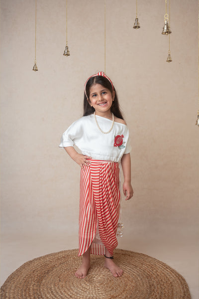 Mi Dulce An'ya Pomegranate Off Shoulder Top And Draped Skirt Set indian designer wear online shopping melange singapore
