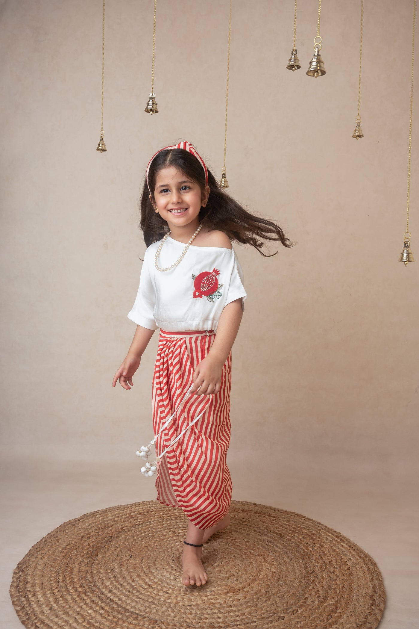 Mi Dulce An'ya Pomegranate Off Shoulder Top And Draped Skirt Set indian designer wear online shopping melange singapore
