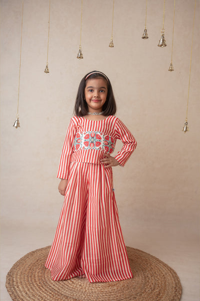 Mi Dulce An'ya Pomegranate Striped Sharara Set indian designer wear online shopping melange singapore