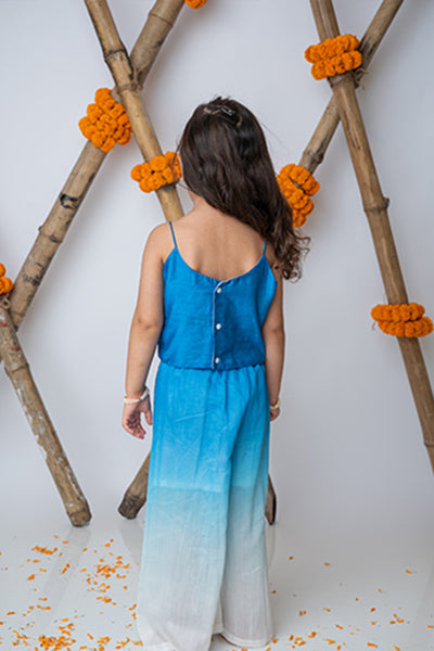 Mi Dulce Anya Embroidered Crop Top With Shaded Pants Cobalt indian designer wear online shopping melange singapore
