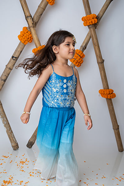 Mi Dulce Anya Embroidered Crop Top With Shaded Pants Cobalt indian designer wear online shopping melange singapore
