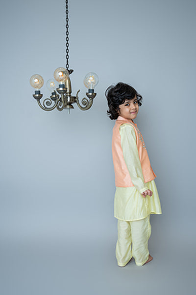 Mi Dulce Anya Mirror Embroidery Bandhgala Set Peach indian designer wear online shopping melange singapore