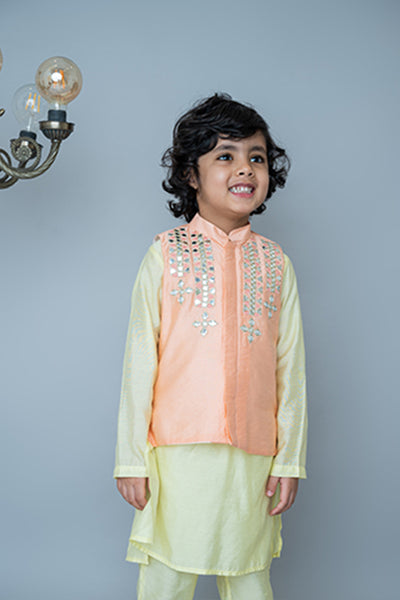 Mi Dulce Anya Mirror Embroidery Bandhgala Set Peach indian designer wear online shopping melange singapore