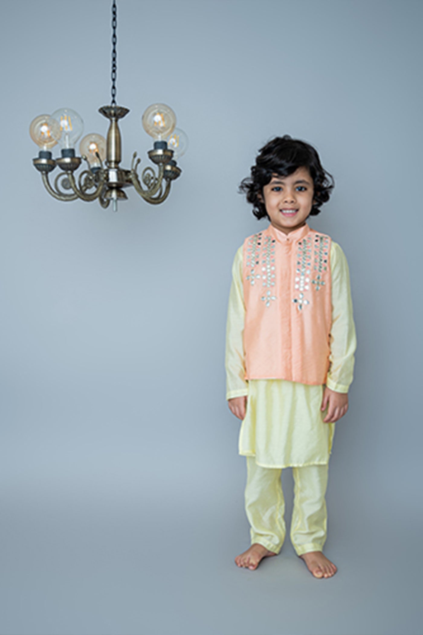 Mi Dulce Anya Mirror Embroidery Bandhgala Set Peach indian designer wear online shopping melange singapore