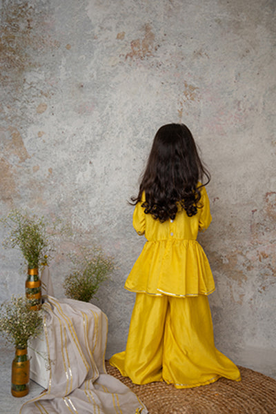 Mi Dulce Anya Mirror Embroidery Cut Out Sharara With Dupatta Yellow indian designer wear online shopping melange singapore