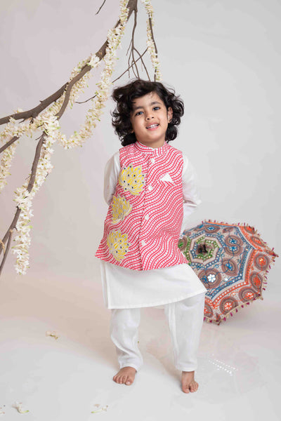 Mi Dulce Anya Red Bandhej Lotus Bandhgala Set indian designer wear online shopping melange singapore