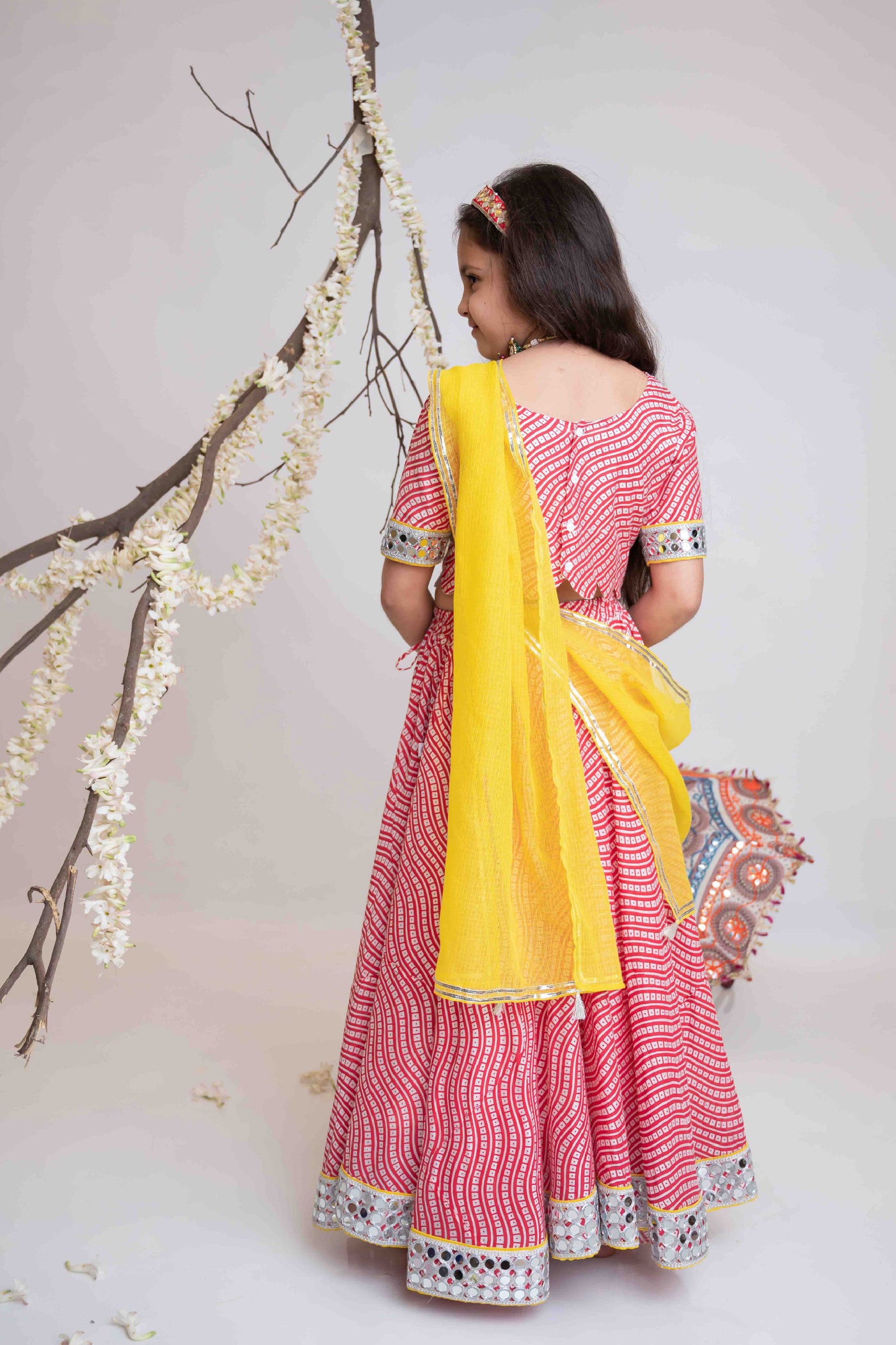 Mi Dulce Anya Red Leheriya Lotus Lehenga Set indian designer wear online shopping melange singapore