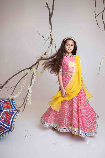 Mi Dulce Anya Red Leheriya Lotus Lehenga Set indian designer wear online shopping melange singapore