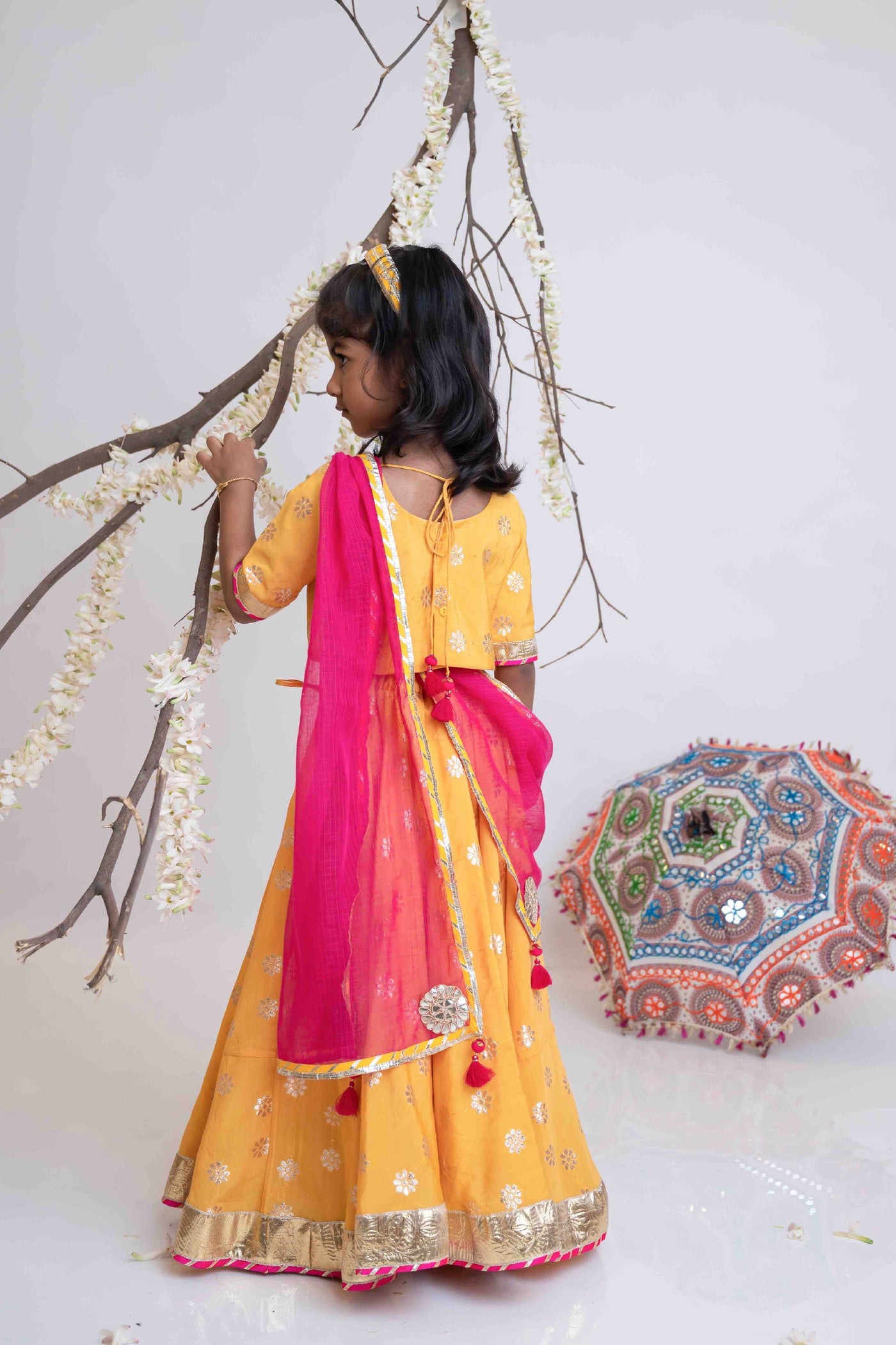 Mi Dulce Anya Saffron Benarasi Lehenga Set indian designer wear online shopping melange singapore