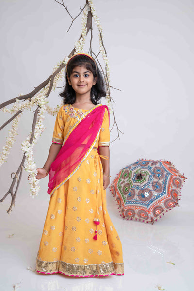 Mi Dulce Anya Saffron Benarasi Lehenga Set indian designer wear online shopping melange singapore