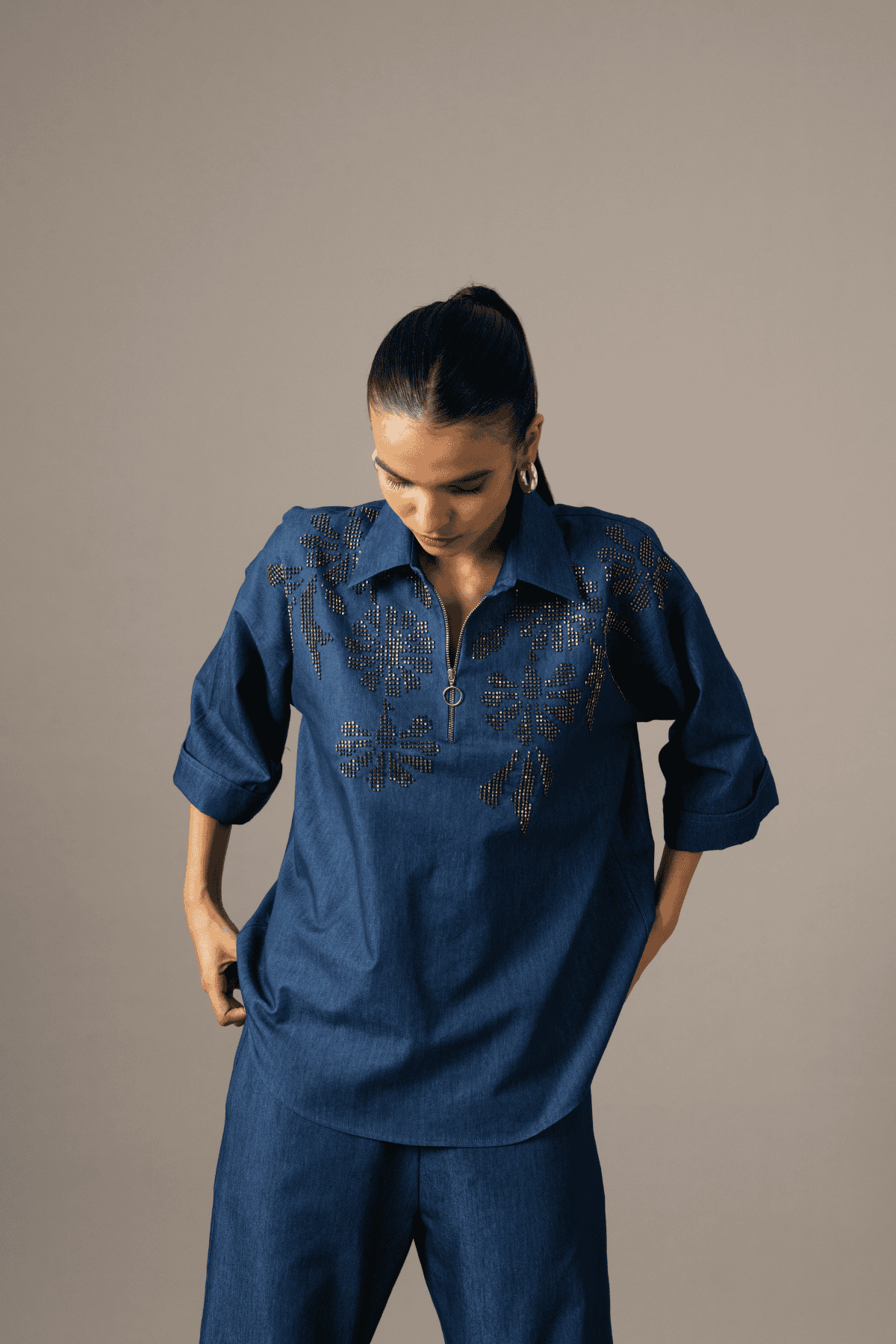 Namrata Joshipura Grace Zipper Top With Pants indian designer wear online shopping melange singapore 