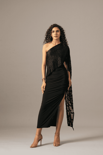 Namrata Joshipura Grille one shoulder gown indian designer wear online shopping melange singapore 