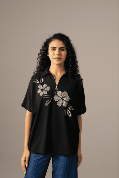 Namrata Joshipura Moonflower Back Tie Zipper Top indian designer wear online shopping melange singapore 