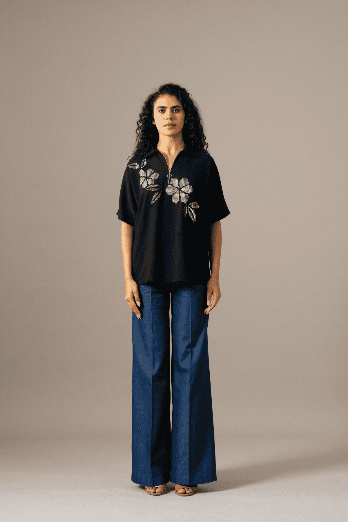 Namrata Joshipura Moonflower Back Tie Zipper Top indian designer wear online shopping melange singapore 