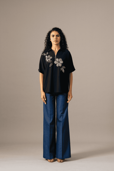 Namrata Joshipura Moonflower Back Tie Zipper Top indian designer wear online shopping melange singapore 