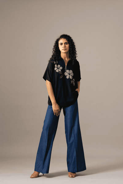 Namrata Joshipura Moonflower Back Tie Zipper Top indian designer wear online shopping melange singapore 