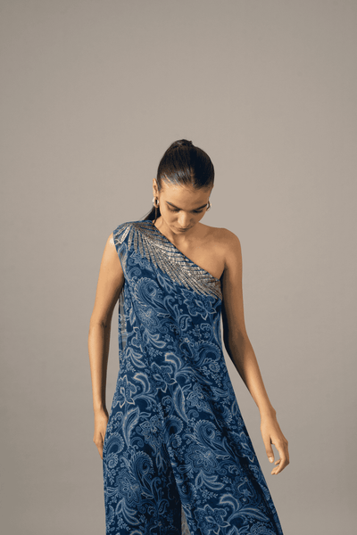 Namrata Joshipura Paisley One Shoulder Fern Jumpsuit indian designer wear online shopping melange singapore 