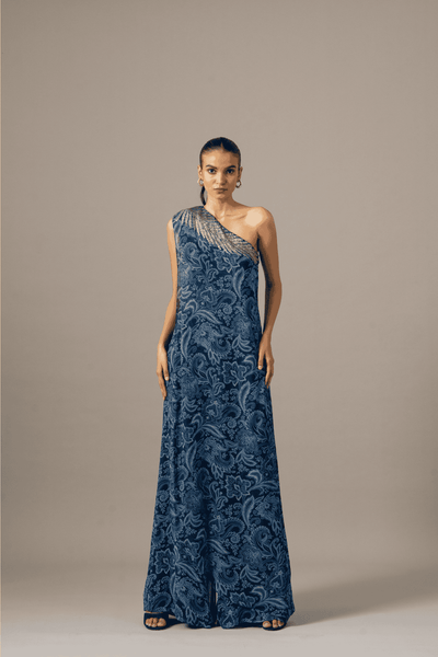 Namrata Joshipura Paisley One Shoulder Fern Jumpsuit indian designer wear online shopping melange singapore 