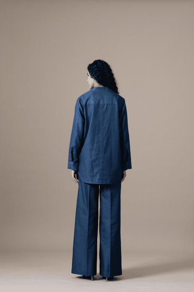 Namrata Joshipura Poppy Flower Emb Shirt Blue indian designer wear online shopping melange singapore 